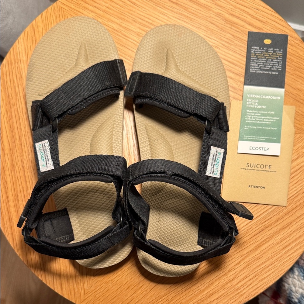 Suicoke Black and Beige Sandals